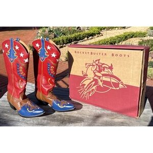 Rocketbuster Boots Red, Blue & Brown Western Pull-On Cowboy Boots 11 1/2